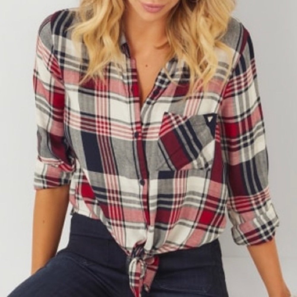 GUESS Plaid Tie top